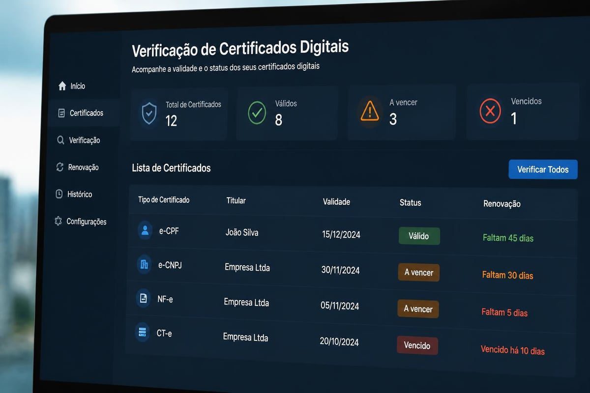 Painel de verificação de certificado